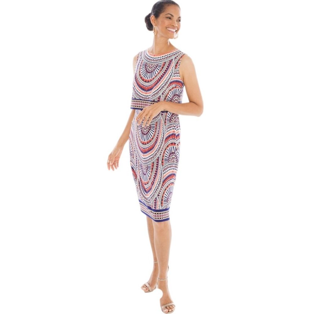 Chico's Women's Size 2 (L) Tribal Print Sleeveless Shift Dress